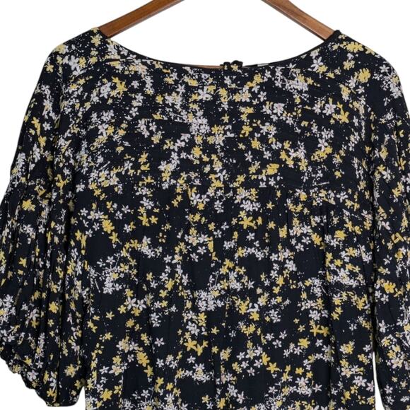 NEW Free People Dessa Bodysuit Top Medium Floral Pleated Puff Sleeve Tie Back - Picture 3 of 11
